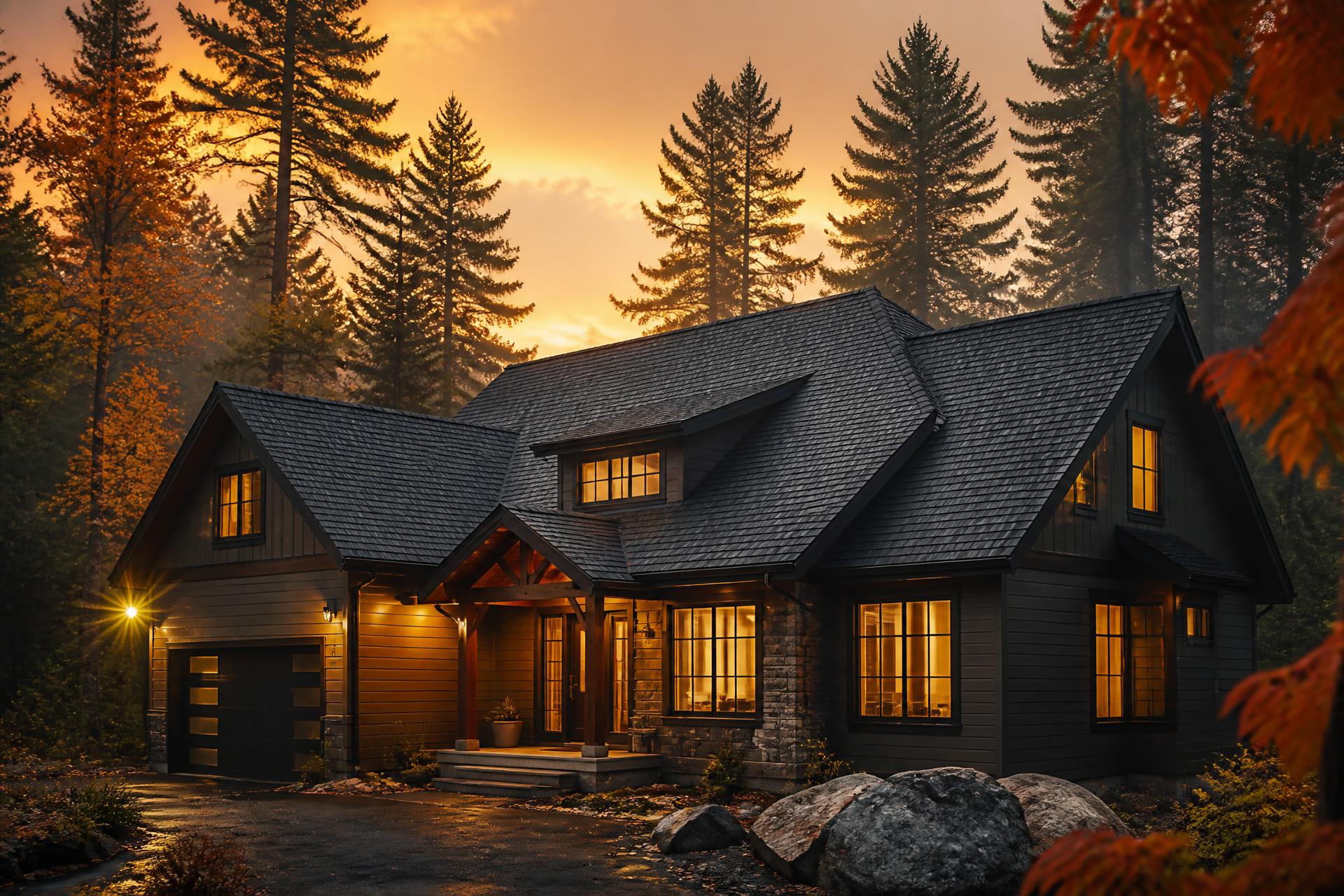Modern home with new roof at dusk in Northern Ontario