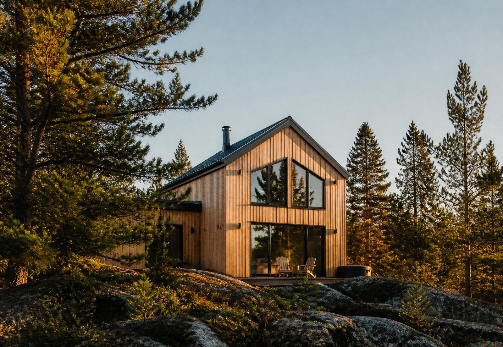 Modern cabin with cedar siding